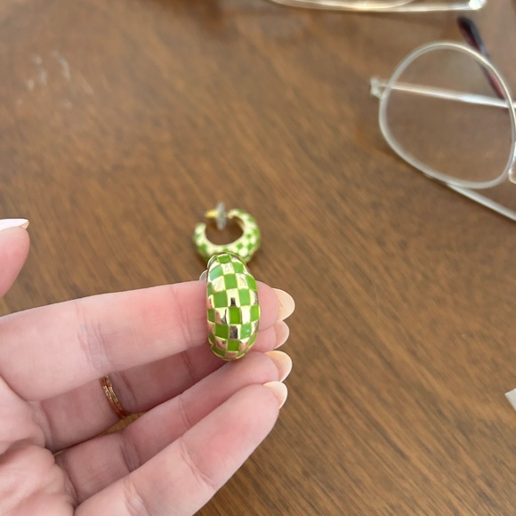 Urban Outfitters Enameled Checkerboard Chubby Hoop Earring | Green - Picture 6 of 6